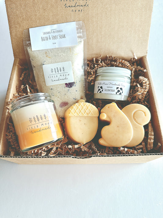 Pumpkin Squirrel & Acorn Soap & Candle Gift Set